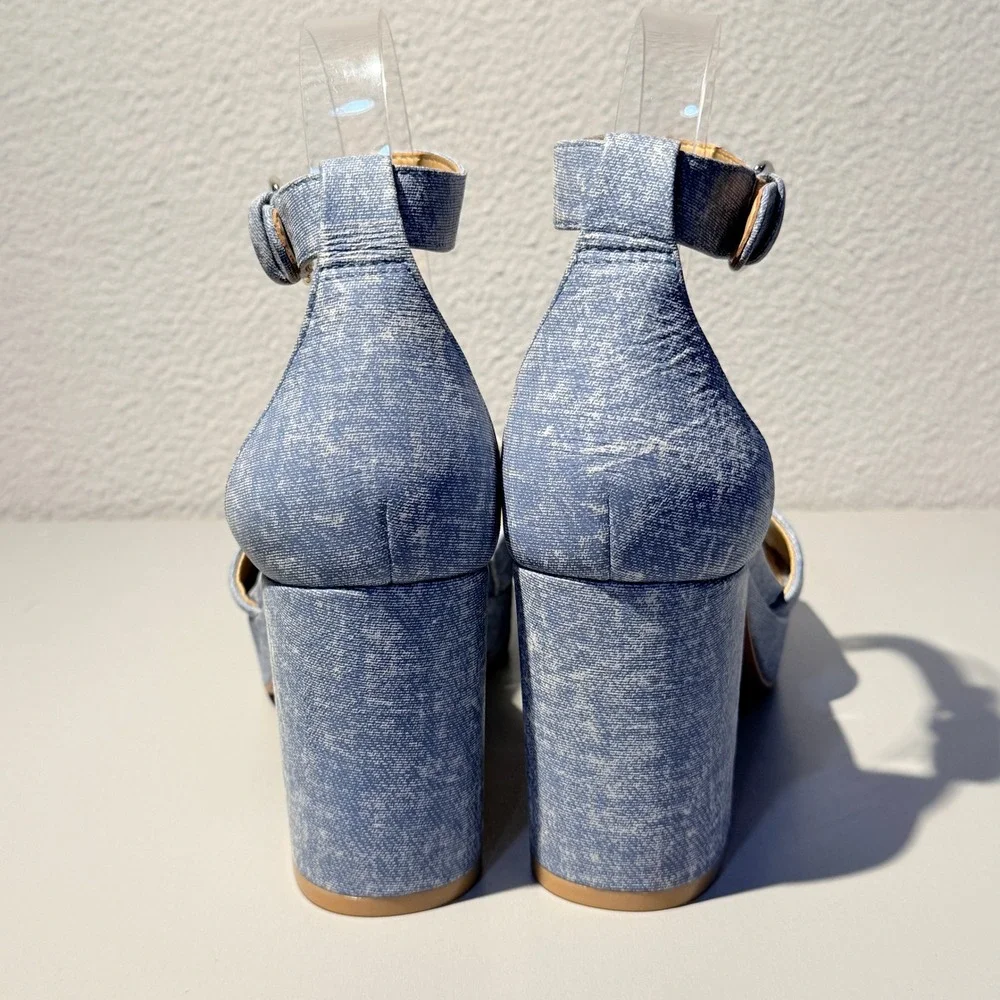 Naturalizer Pearlyn Platform Sandals Womens 8M Blue Denim Leather Block Heel